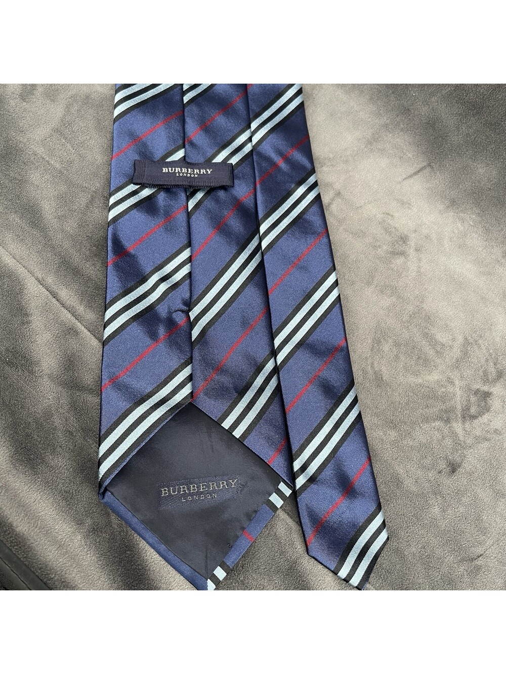 Burberry London Men’s Silk Neck Tie Blue Red Striped Designer Luxury